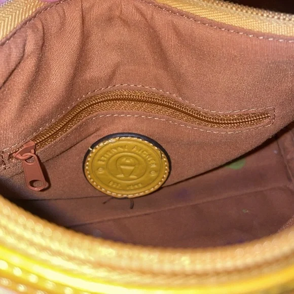 Etienne Aigner Satchel Bag Canvas Leather Signature Logo Print Gold P10 - Picture 7 of 8